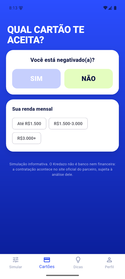 Quiz de cartões do Kredazo