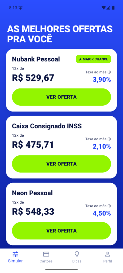 Ranking real de ofertas de empréstimo no app Kredazo